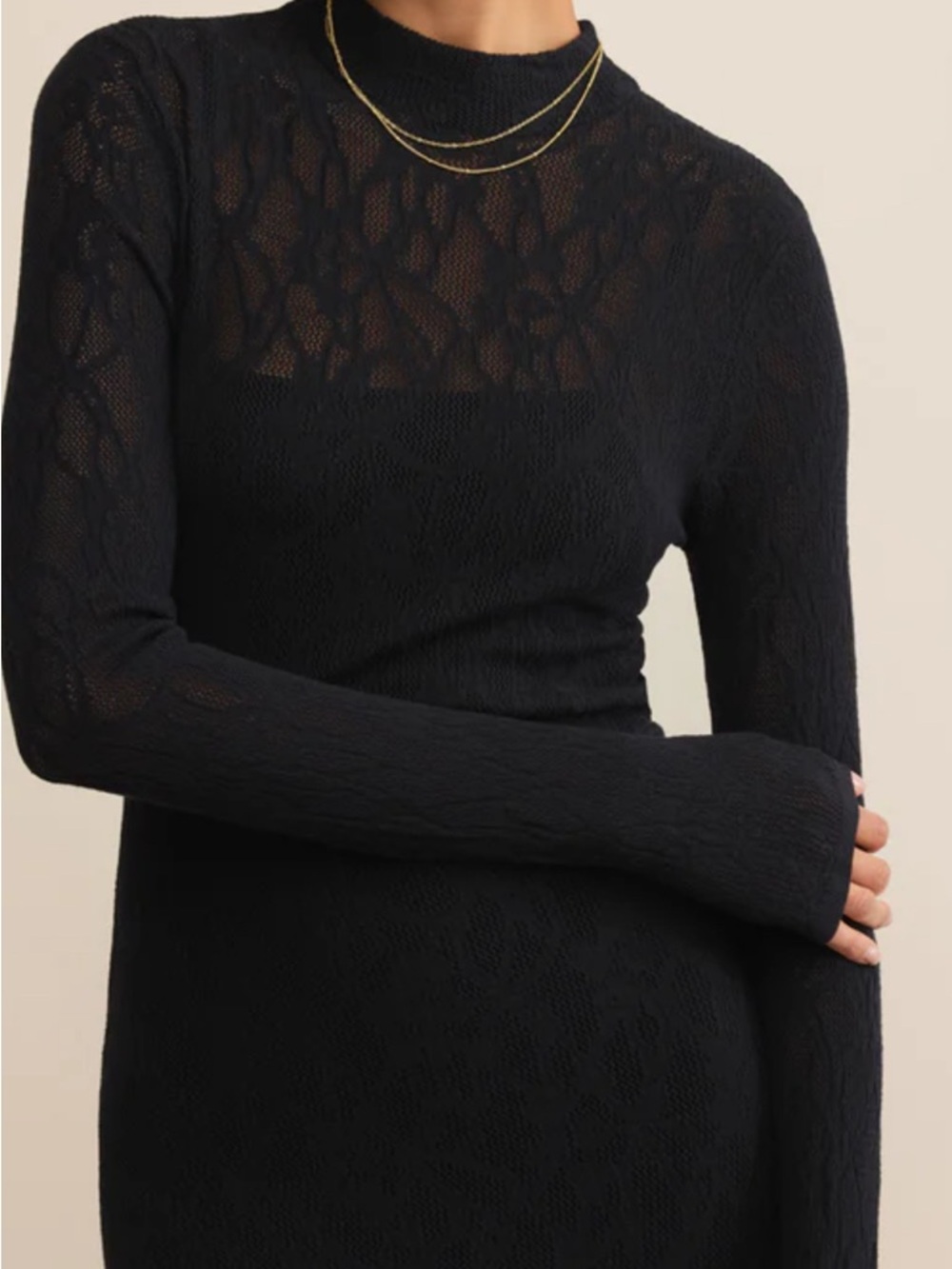 Z Supply Black Long Sleeve Lace-Textured Dress